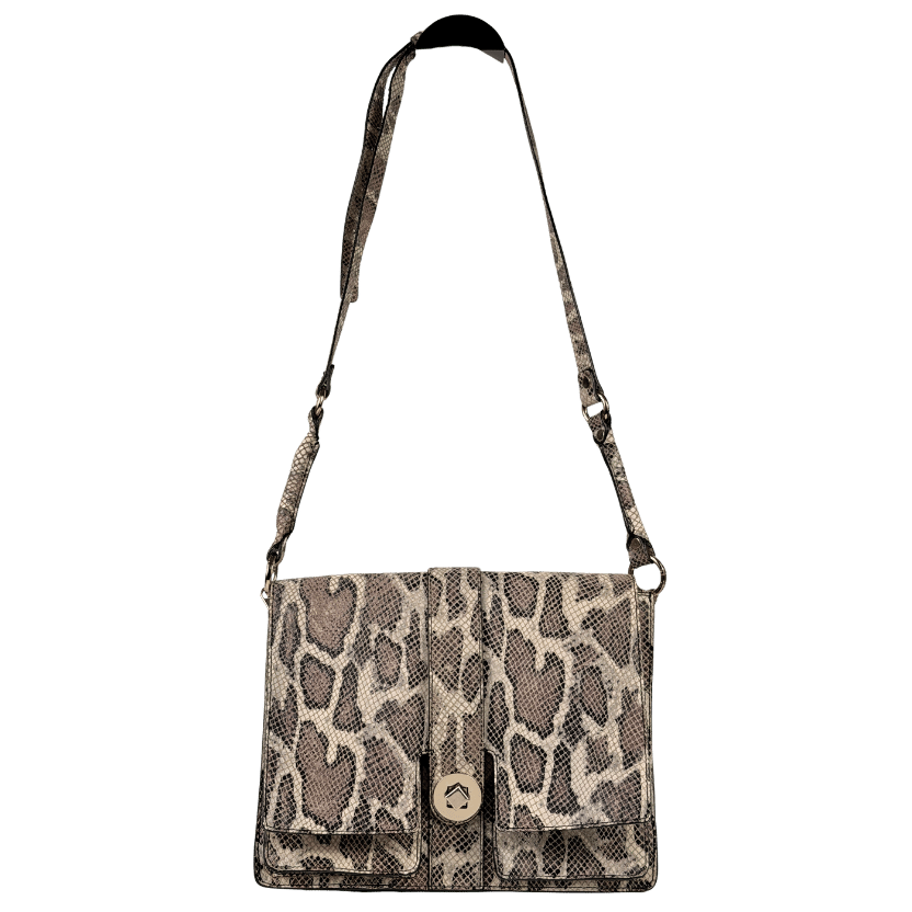 Whistles Beige Snake-print Fold Over Shoulder Bag