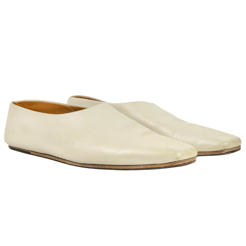THE ROW Cream The Row Square Toe Flat Pump Leather Flats UK 4.5 EU 37.5 👠