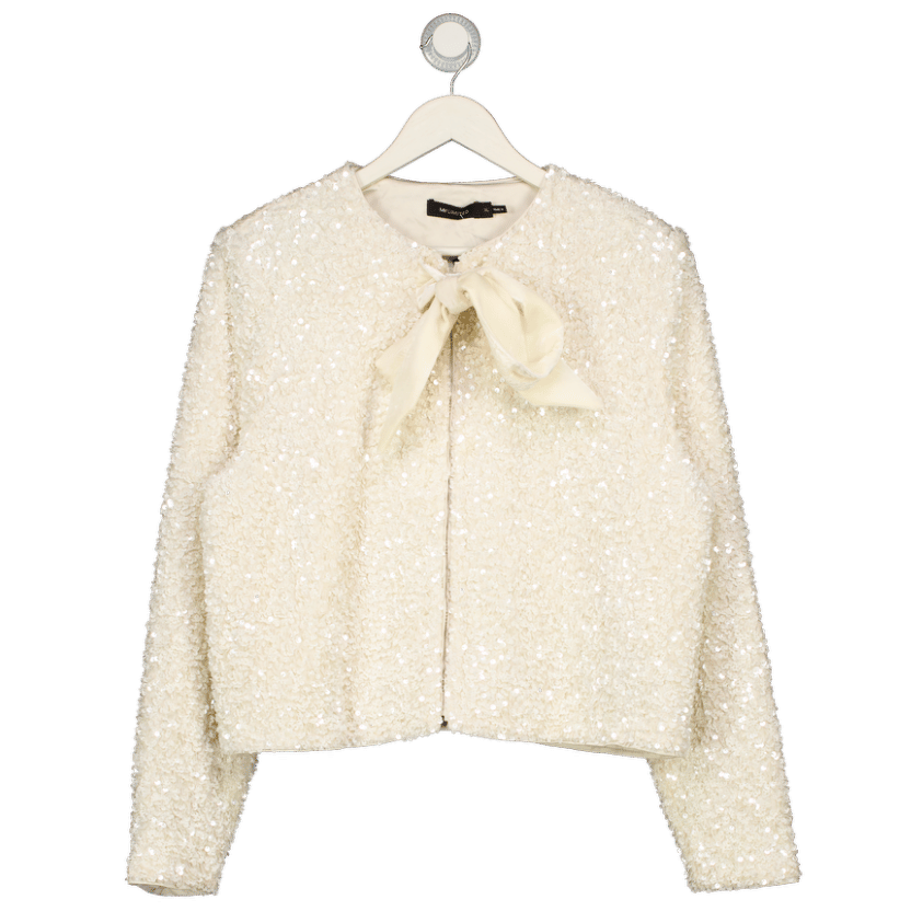 Mint Velvet White Bow Detail Sequin Jacket  UK XL