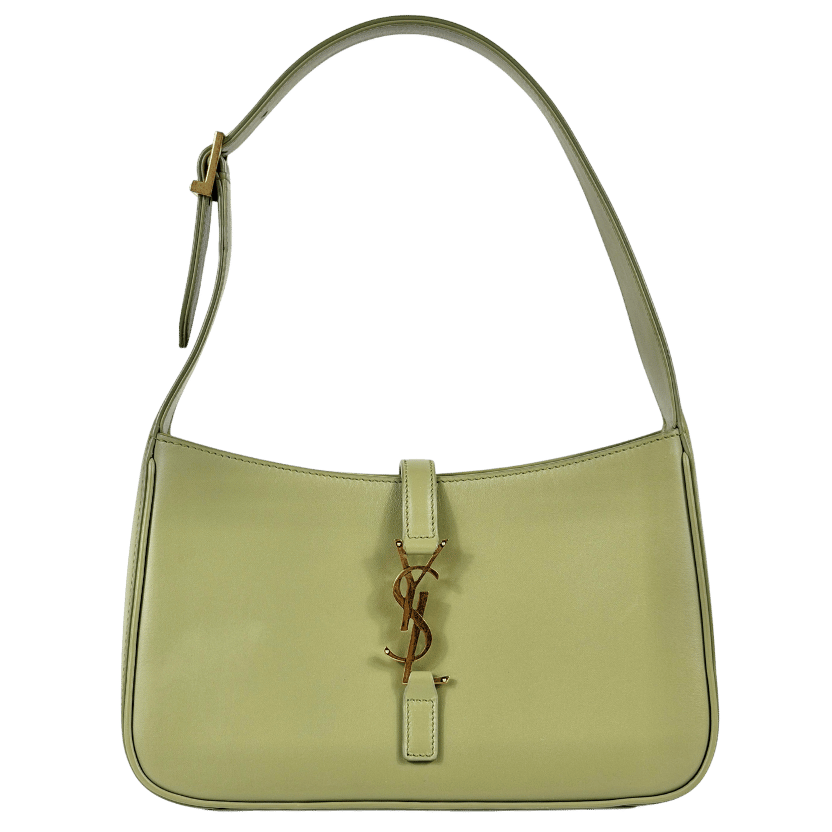 SAINT LAURENT Sage Green Leather Mini Le 5 À 7 Logo Shoulder Bag