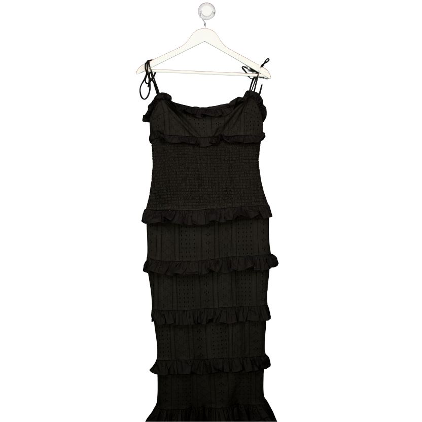Club L Lauren Black Broderie Strappy Ruffled Maxi Dress UK 12