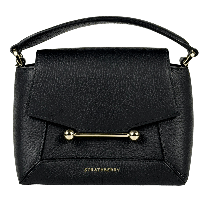 STRATHBERRY Black / Gold Hardware 100% Pebbled Leather Mosaic Nano Top Handle Bag