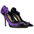 JF LONDON Black Leather Stiletto With Purple Frill Detail UK 6 EU 39 👠