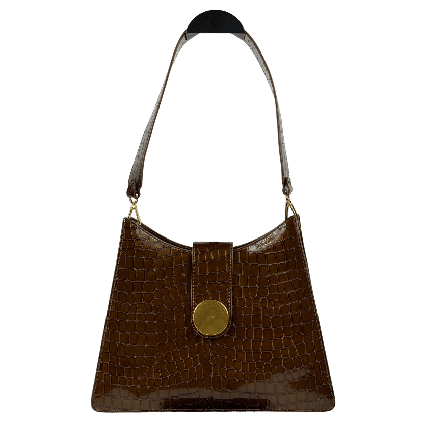 Elleme Brown Baguette Croc Effect Shoulder Bag
