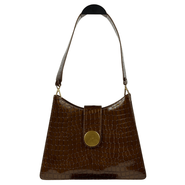 Elleme Brown Baguette Croc Effect Shoulder Bag