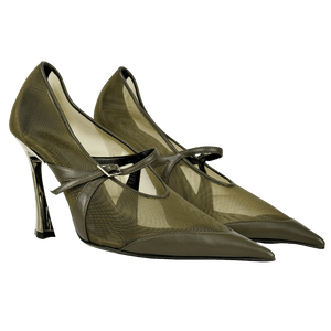 Mugler Green Leather And Mesh Mary Jane Sculptural Heel Shoes UK 7 EU 40