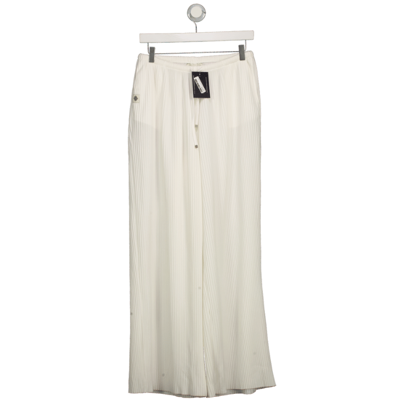 The Couture Club Cream Pleated Wide Leg Trousers UK 8