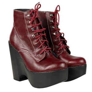 JEFFREY CAMPBELL Red Leather Lace Up Heeled Platform Ankle Boots UK 8 EU 41