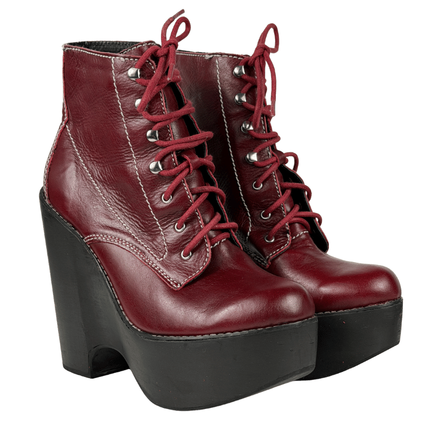 JEFFREY CAMPBELL Red Leather Lace Up Heeled Platform Ankle Boots UK 8 EU 41 👠