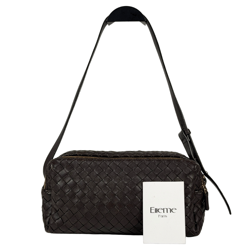 ELLEME PARIS Trouse Dark Brown Woven 100% Lambskin Leather Trousse Handbag