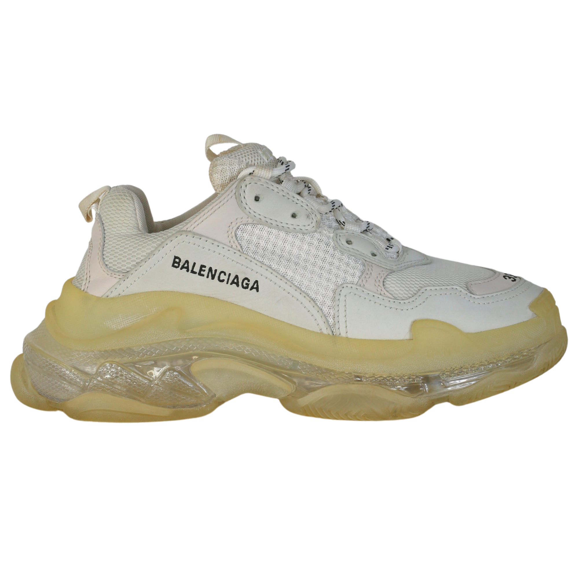 Balenciaga Cream Triple S Clear Sole Logo-embroidered Faux Leather And Mesh Sneakers UK 6 EU 39 👠