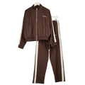 Cole Buxton 2-PIECE Chocolate Brown / Cream Stripe Straight-leg Jersey Track Pants & Jacket Set  UK M