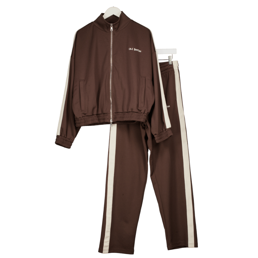 Cole Buxton 2-PIECE Chocolate Brown / Cream Stripe Straight-leg Jersey Track Pants & Jacket Set  UK M