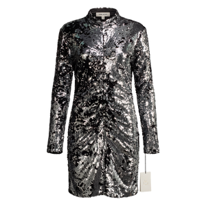 ISABEL MARANT Metallic Silver Marnela Sequin-embellished Minidress UK 14