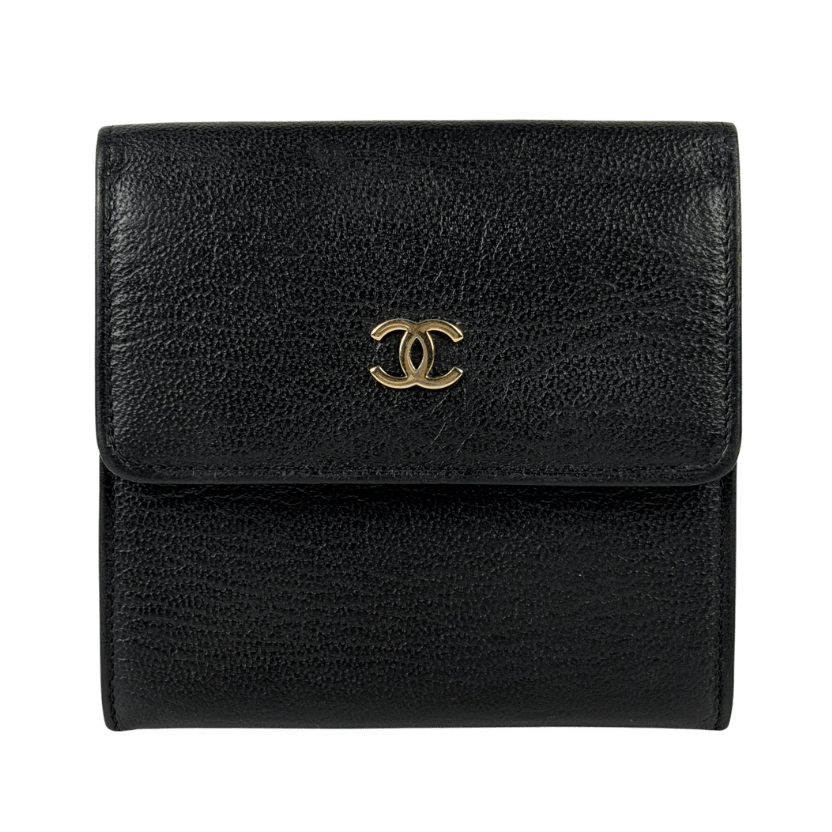CHANEL Black / Gold "CC" Small Leather Purse