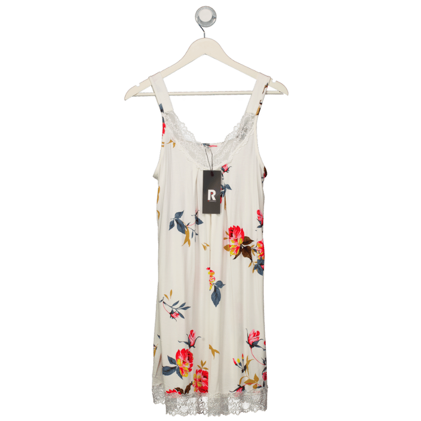 Lovasy White Loose Chemise Floral Night Dress With Lace UK M