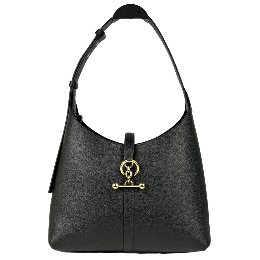 STRATHBERRY Black 100% Calf Grained Leather Kite Hobo Bag With Gold Hardware