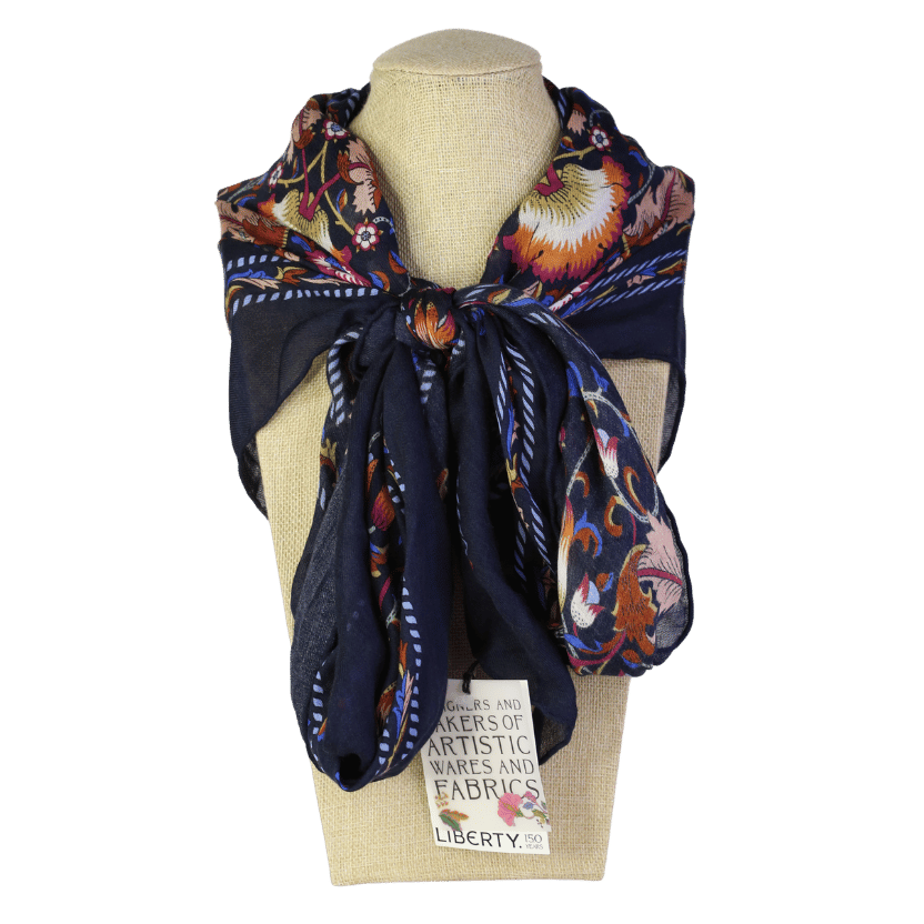Liberty of London Navy Blue Wool & Silk Blend Scarf In Gift Box