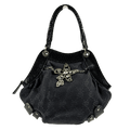 BLUMARINE Black Vintage Monogram Canvas  Leather Embellished Top Handle Bag