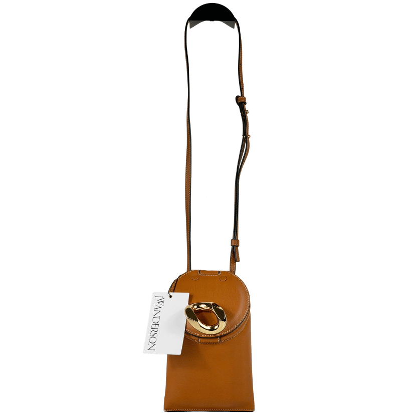 JW ANDERSON Tan Brown Leather/gold Chain-link Lid Pocket Crossbody Bag