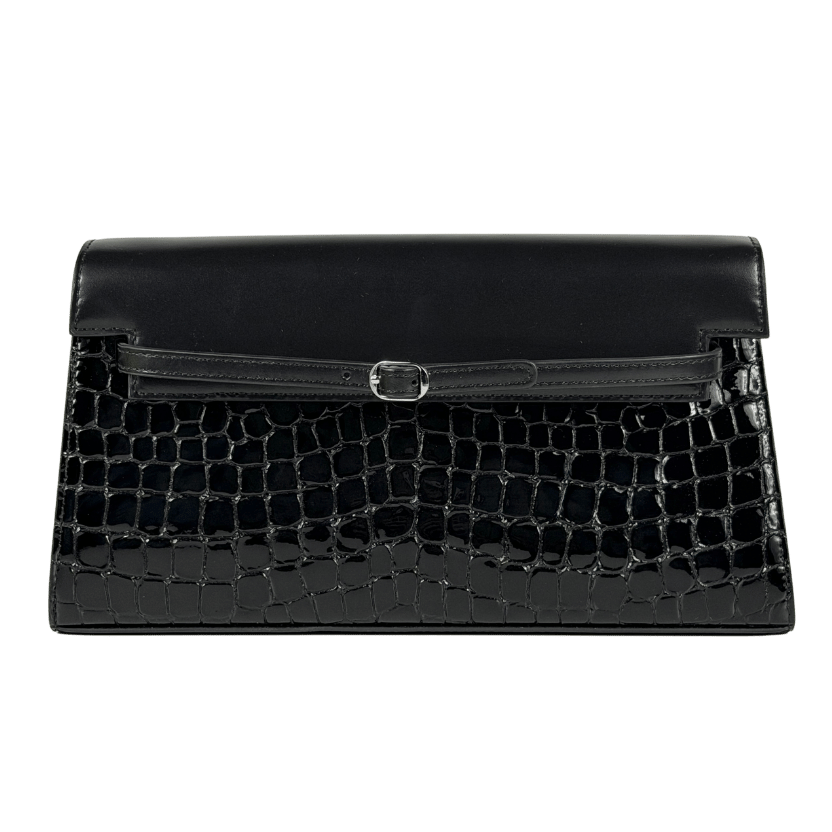 VERAFIED Black Croc Leather Clutch Bag