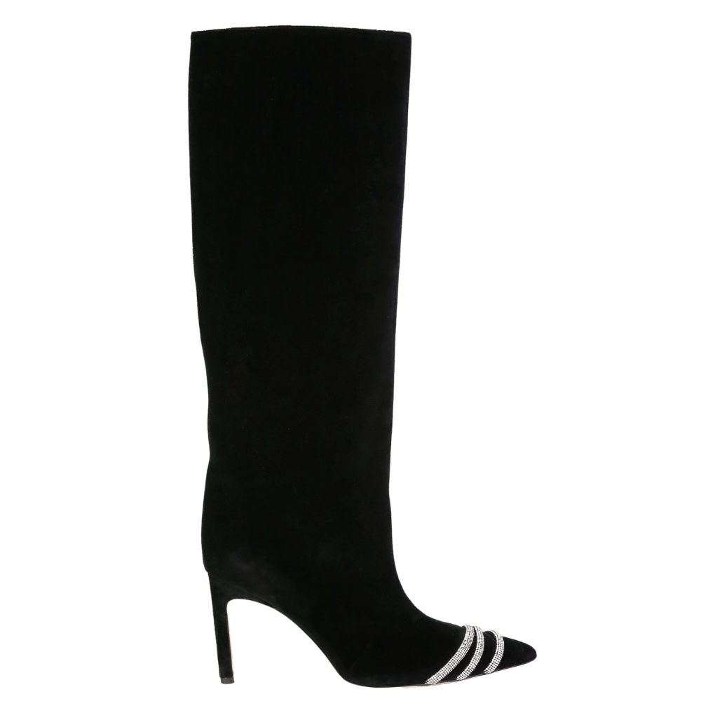 Bettina Vermillon Black Velvet Boots With Crystal Embellishment UK 4 EU 37 👠