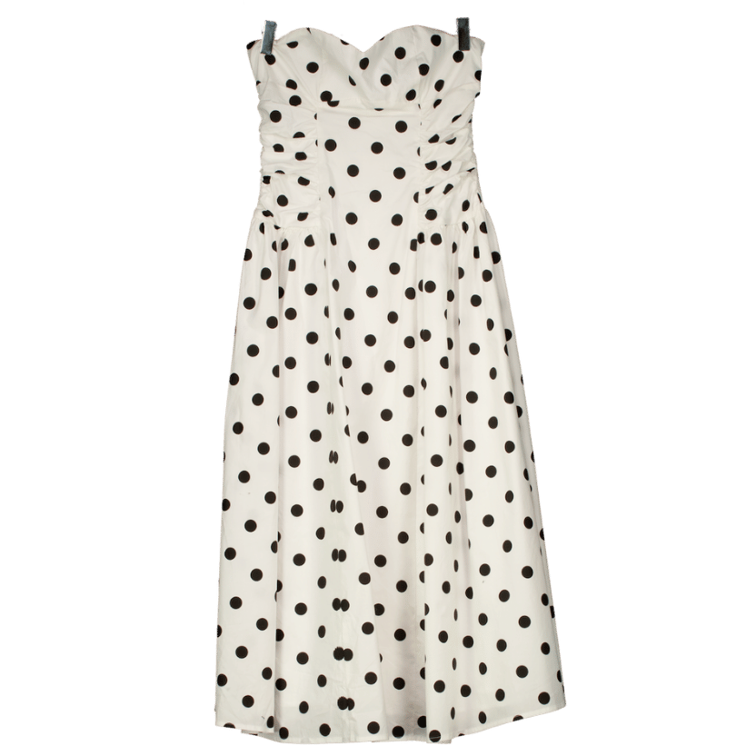 White Fox White Rich In Love Strapless Polka Dot Midi Dress UK S