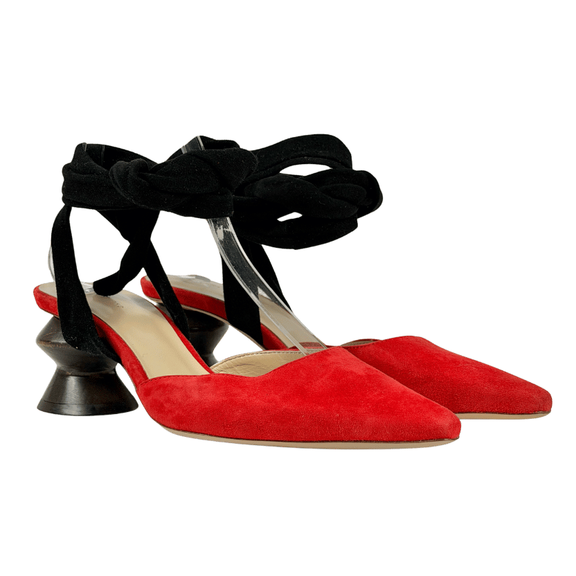 REJINA PYO Barbara Zigzag Heel Pump In Red Suede UK 6 EU 39 👠