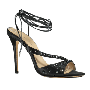 Alessandra Rich Black 100mm Visocse & silk satin Embellished sandals UK 7 EU 40