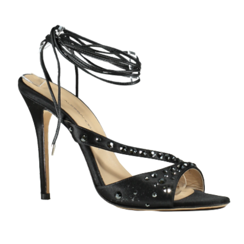 Alessandra Rich Black 100mm Visocse & silk satin Embellished sandals UK 7 EU 40