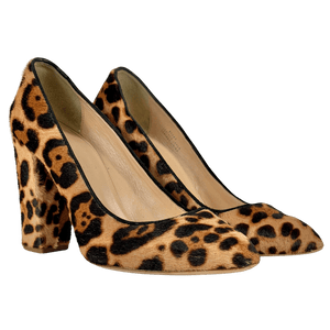 J. CREW Brown Etta Leopard Calf Hair Block Heel Pumps Us6.5 UK 4 EU 37