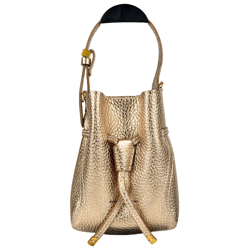 GIANNI CHIARINI Metallic Gold Sienna  Grained Cow Leather Bucket Bag