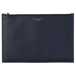 Aspinal Of London Blue Essential Flat Pouch In Navy Pebble One Size