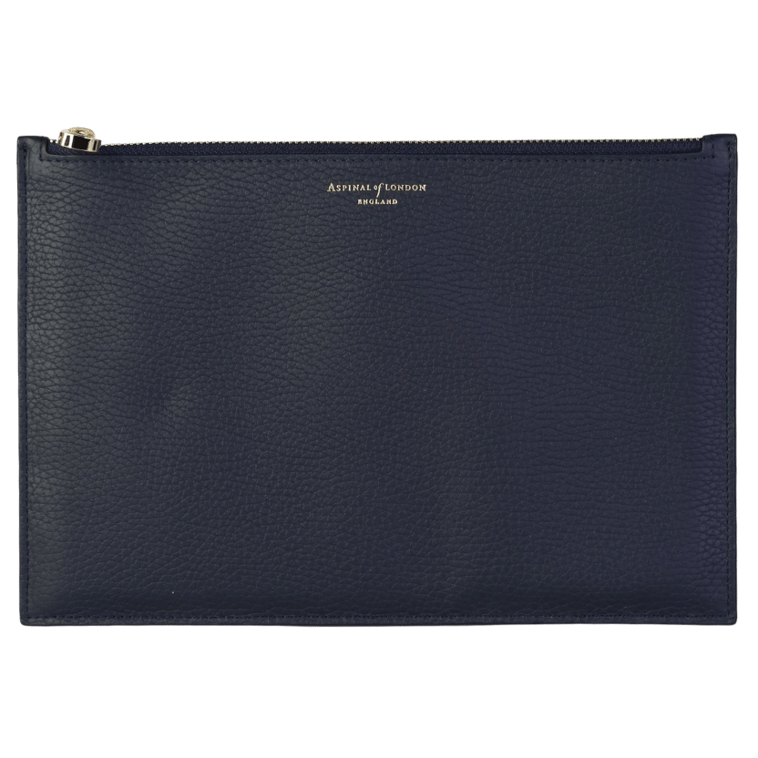 Aspinal Of London Blue Essential Flat Pouch In Navy Pebble One Size