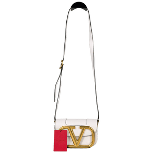 VALENTINO GARAVANI White Leather / Gold Hardware Supervee Small Leather Shoulder Bag One Size