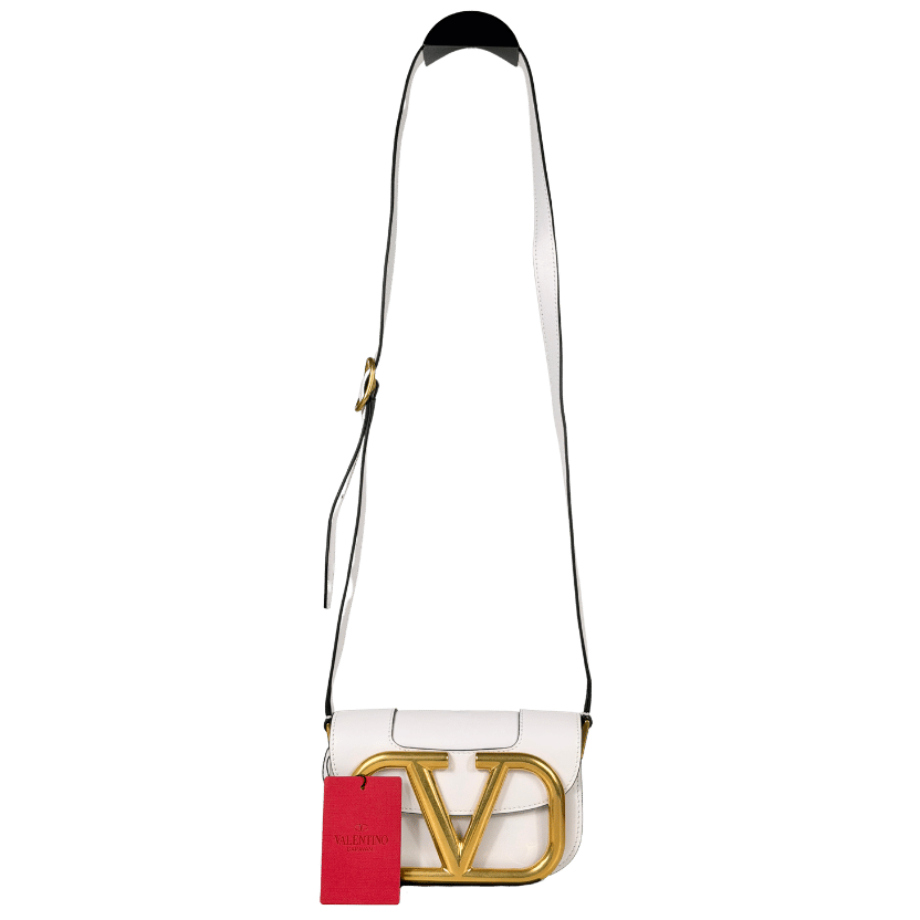 VALENTINO GARAVANI White Leather / Gold Hardware Supervee Small Leather Shoulder Bag One Size