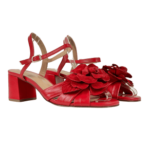 AIR & GRACE  Sandals - Flora: Red Leather & Flower Block Heel UK 9 EU 42