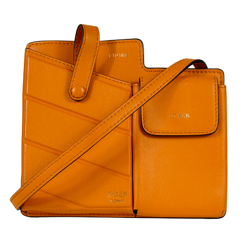 FENDI ROMA Orange Leather Mini Two Pocket Crossbody Bag