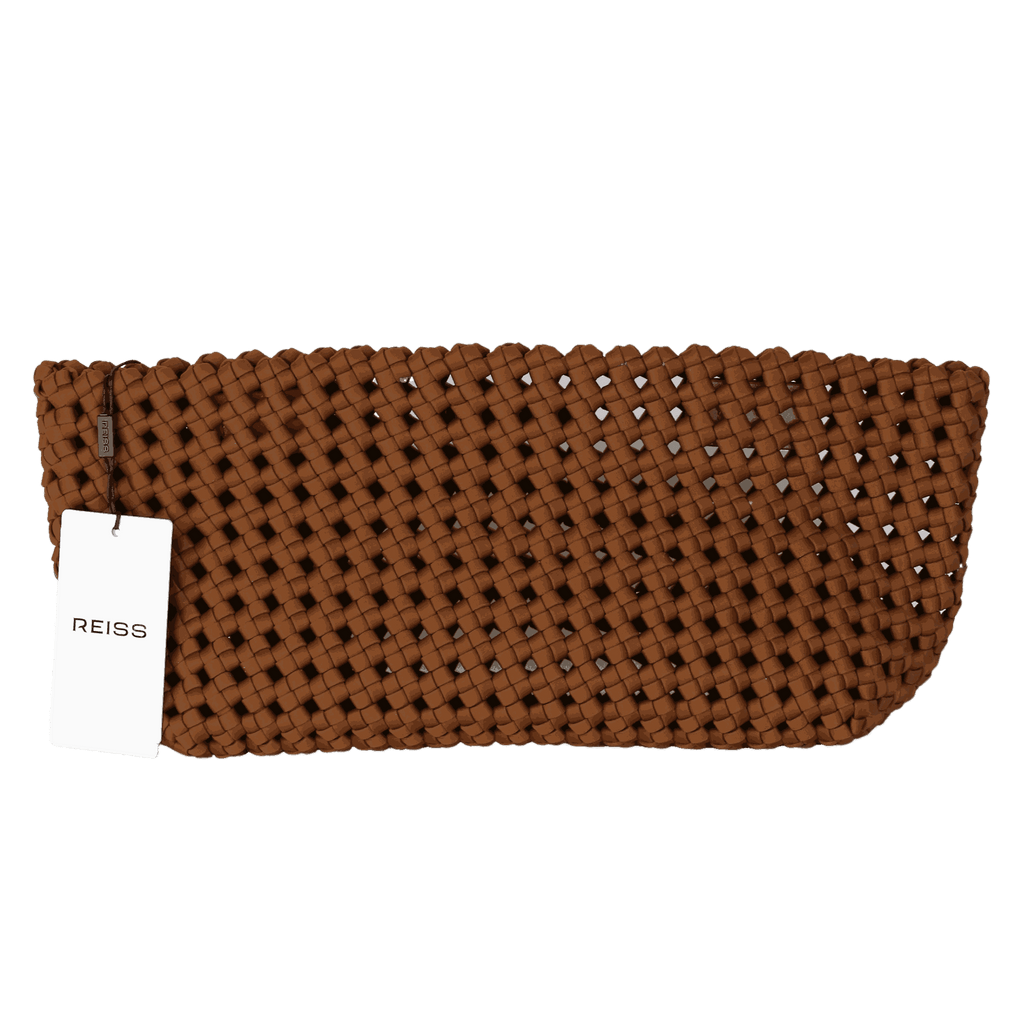 REISS Brown Tan Nadine Woven Clutch Bag
