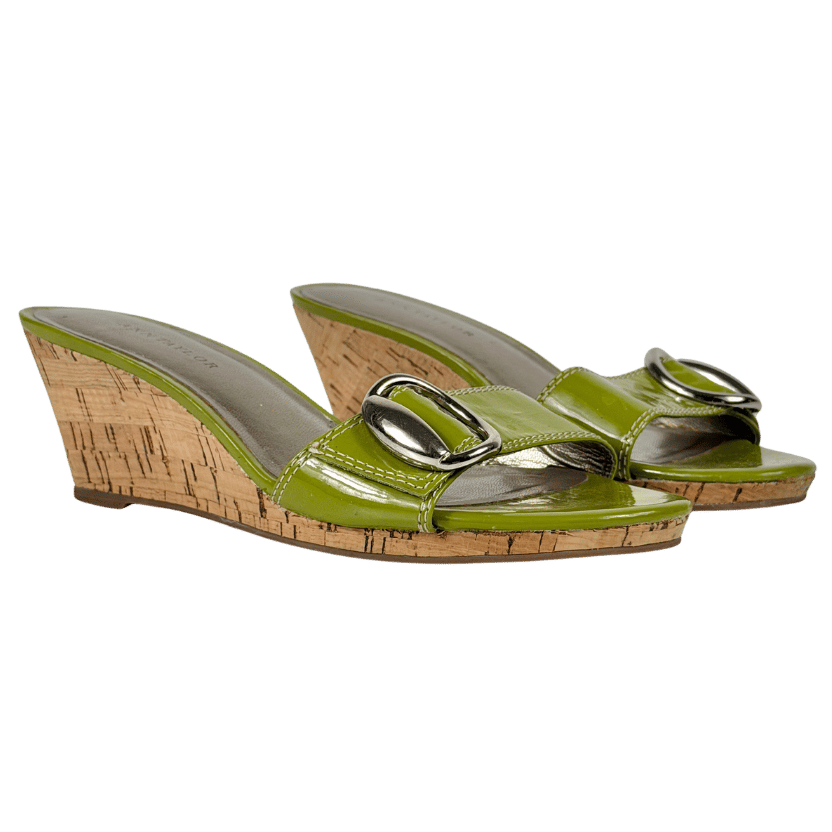 Ann Taylor Green Patent Buckle Detail Mule Sandals Us6m UK 4 EU 37