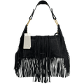 VANESSA BRUNO Black Epaule Fringed Suede Removable Strap Shoulder Bag One Size