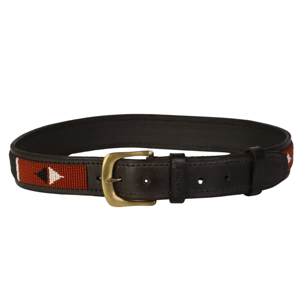 GAUCHO Brown Kenyan Beaded Leather Belt UK S