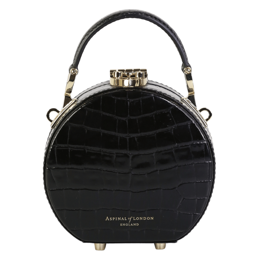 Aspinal Of London Black Hat Box Micro Crocodile-embossed Patent Leather Clutch Bag