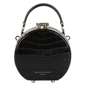 Aspinal Of London Black Hat Box Micro Crocodile-embossed Patent Leather Clutch Bag