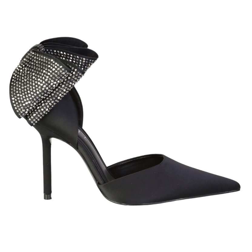 Club L Black Flashing Lights Satin Pointed Court Heels With Diamante Bows UK 4 EU 37