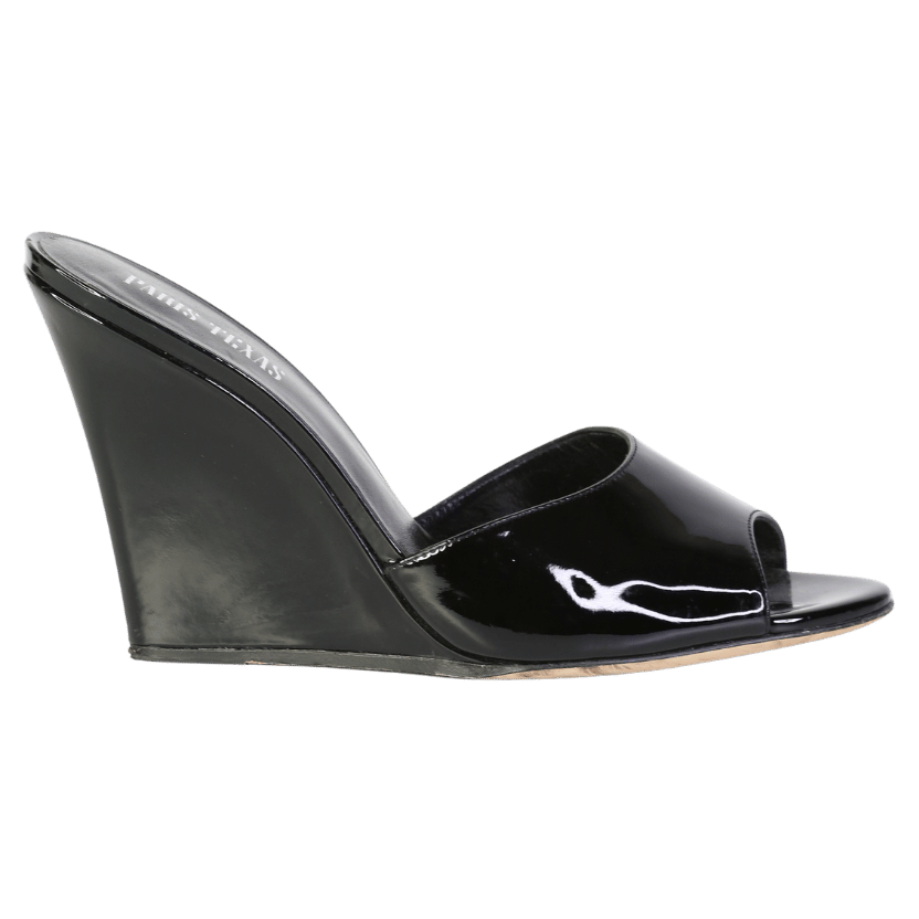 Paris Texas Black Wanda Patent Leather Wedge Sandals UK 4 EU 37 👠