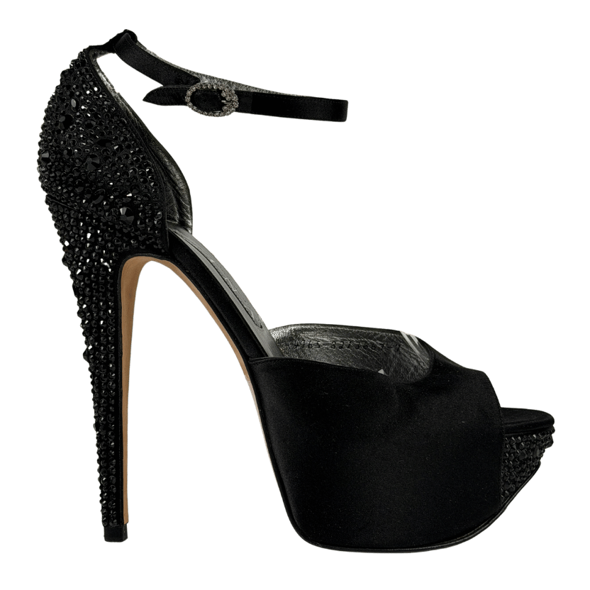 GINA Black Rhinestone-embellished Peep-toe Pumps UK 7 EU 40 👠