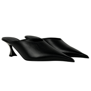 MUGLER Black Leather Fang 55 Sculptural Kitten Heel Mules UK 4 EU 37