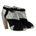 MIU MIU Black / Silver Runway Collection Glitter Suede Peep-toe Ankle Boots UK 8 EU 41 👠