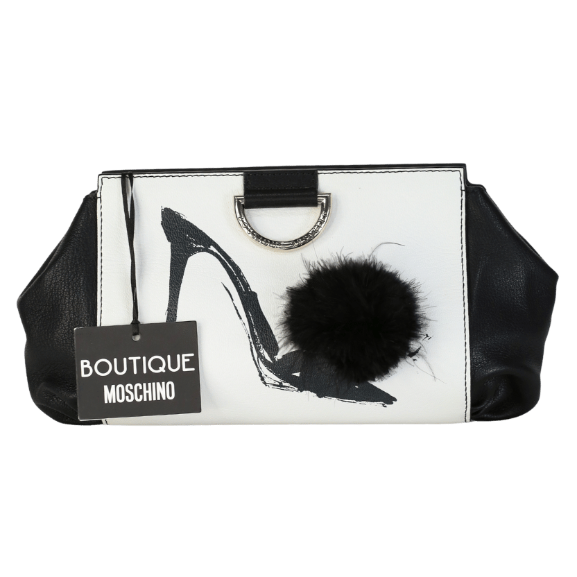 Boutique Moschino Black / White Print Leather Crossbody Bag